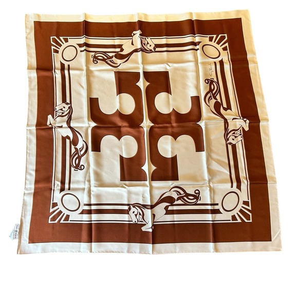 Tory Burch Double-Sided Cavalier Logo Silk Square Scarf 36X36 - Picture 2 of 8